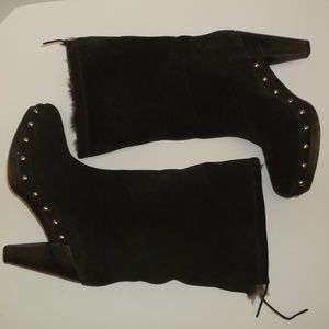 Michael Kors Brown Leather Fur Stacked Boots